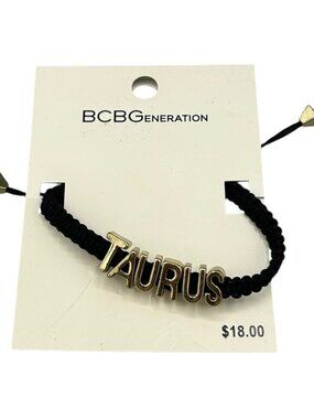 BCBGeneration Taurus Adjustable Cord Bracelet NWT Black Gold Zodiac